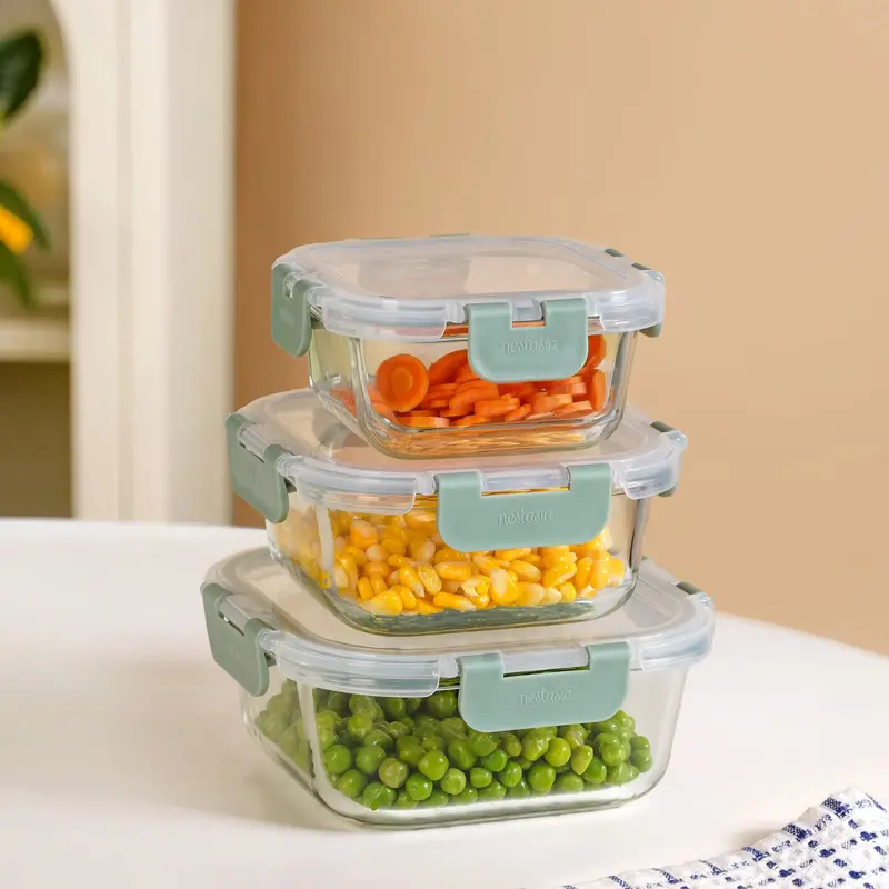 Nestro Square Sage Green Clip-Lock Containers (3 Sizes: 300Ml–800Ml) 1
