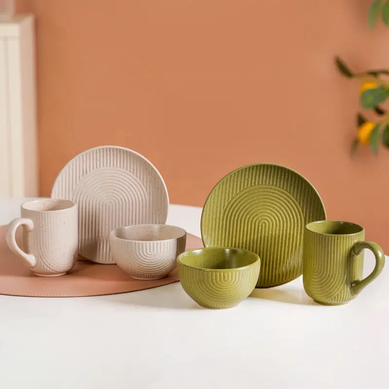 Nordic Ripple Ceramic Snackware Set – 6-Piece Including Mugs, Bowls & Dessert Plates 1