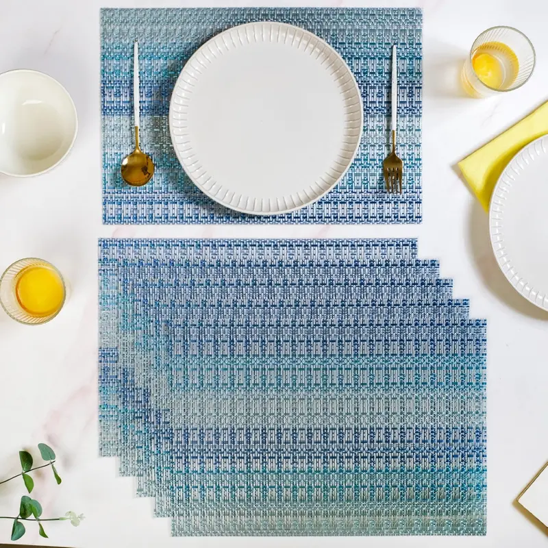 Ocean-Toned Table Mat Set – 6-Pack Calming Blue-Green Linens 1