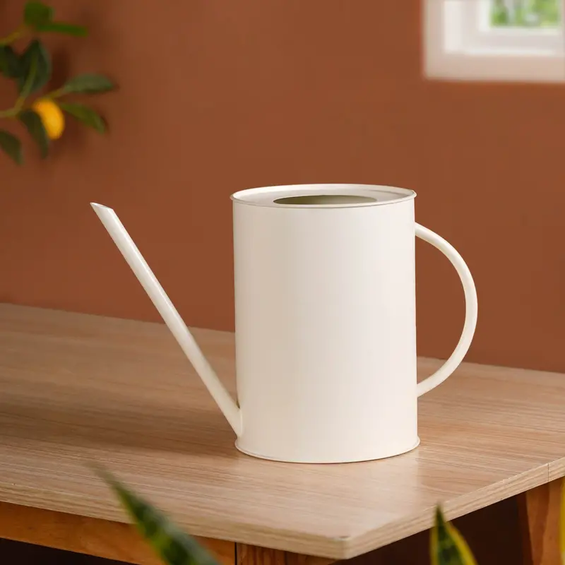 Off-White Matte Metal Watering Can For Modern Gardens 1