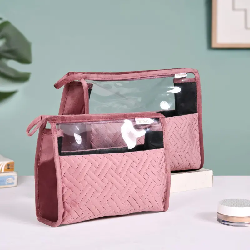 Old Rose Pink Quilted Travel Organiser Duo – 2-Piece Set 1