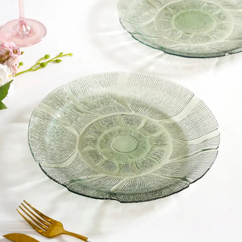Olive Green Tinted Glass Dinner Plates – Set Of 6, 25Cm Diameter 1