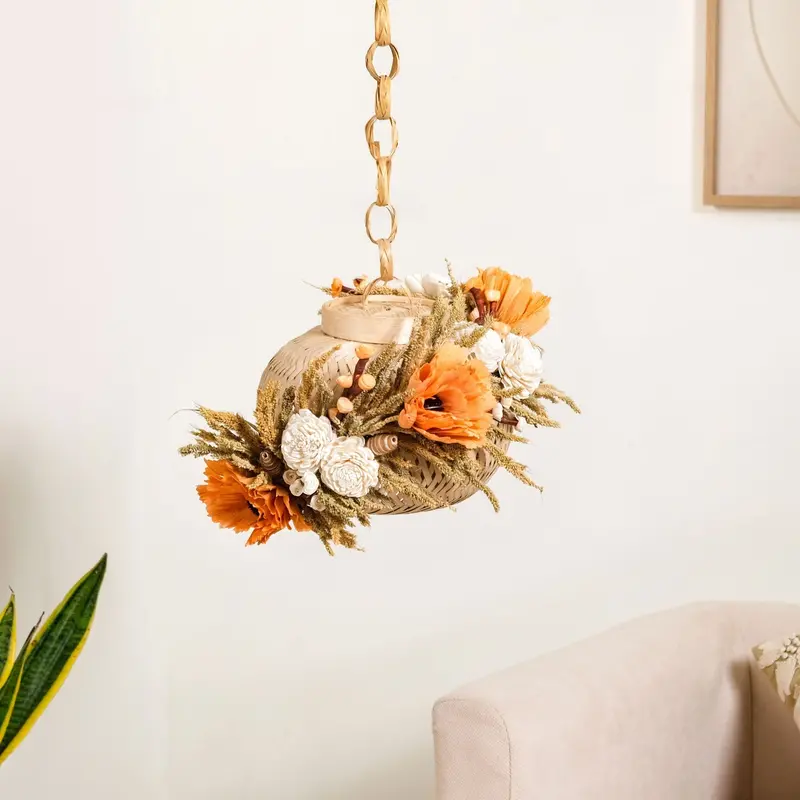Organic Dried Flower Lantern – Warm Orange Hue 1