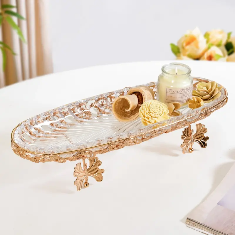 Ornate Metal-Frame Glass Boat Tray For Stylish Serving 1