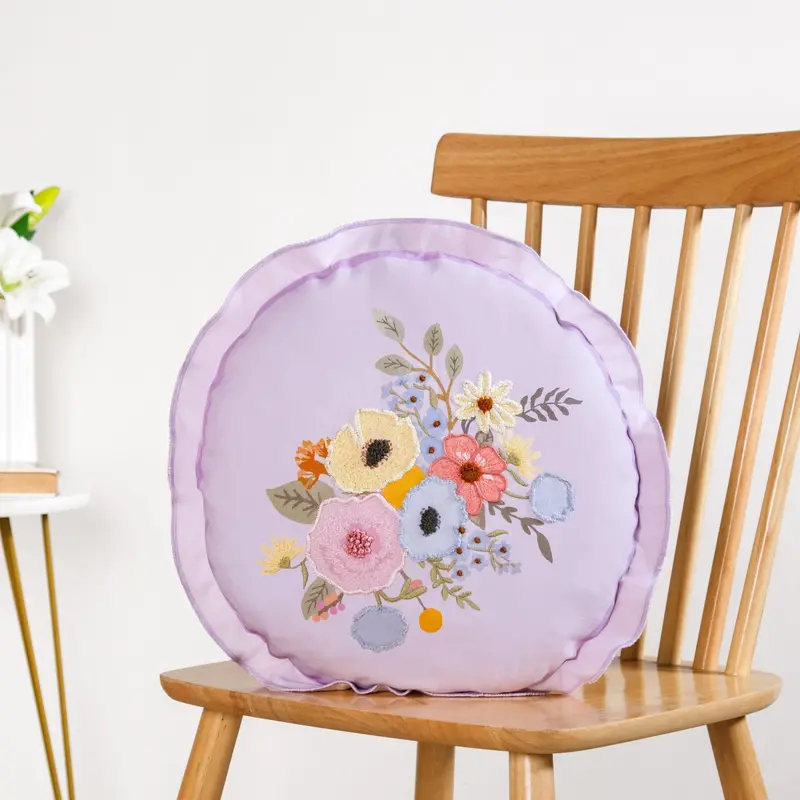 Pastel Petals Cotton Cushion Cover – 45Cm Square Embroidered Pillow Sleeve 1