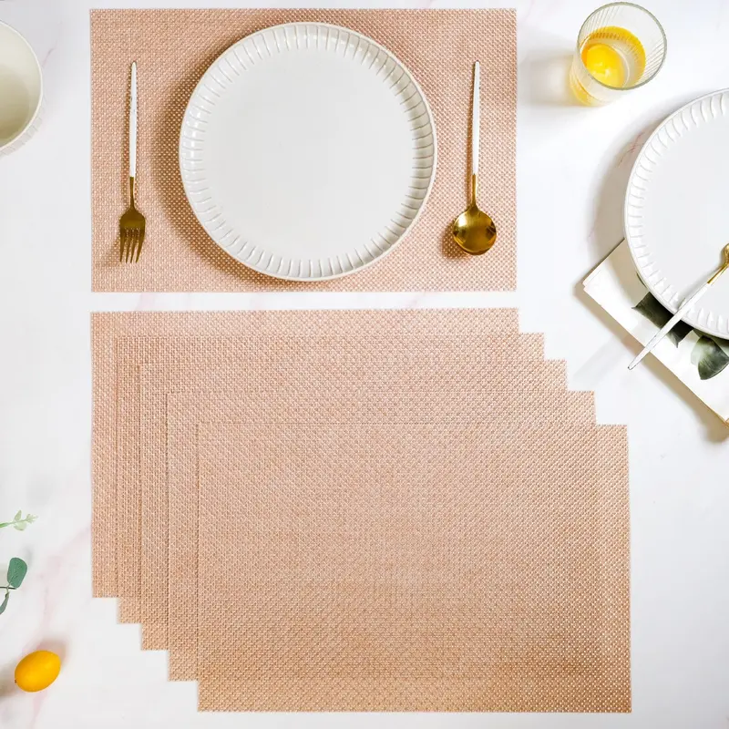 Peach-Colored Woven Placemat Set – 6-Pack Soft Neutral Table Mats 1