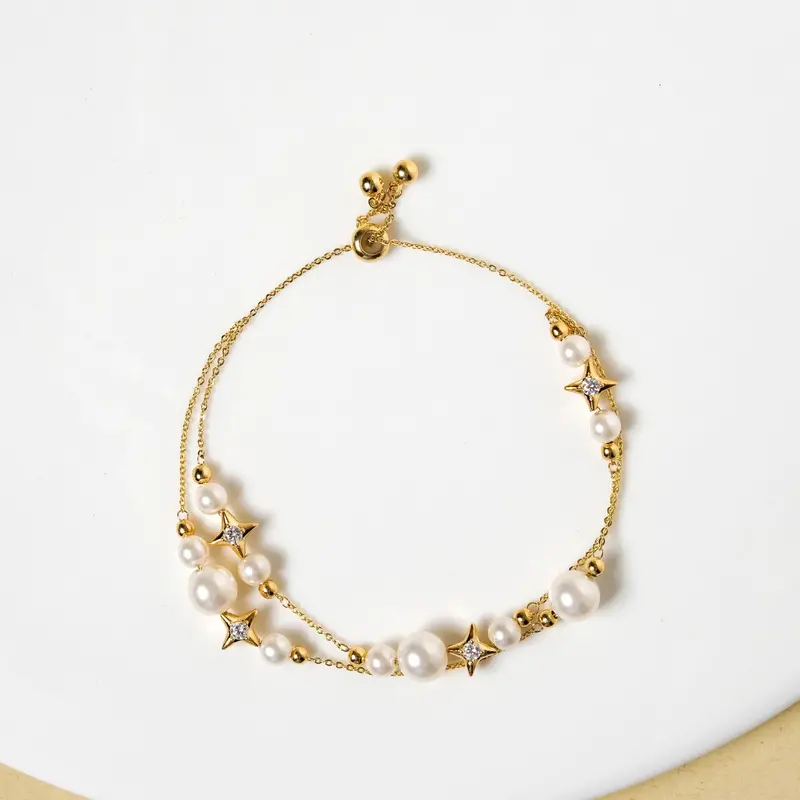 Pearls & Stars Dual-Strand Gold Bracelet 1