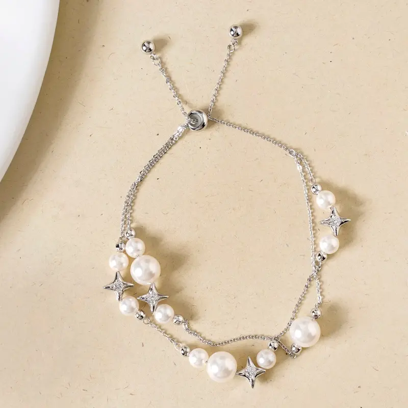 Pearls & Stars Dual-Strand Silver Bracelet 1