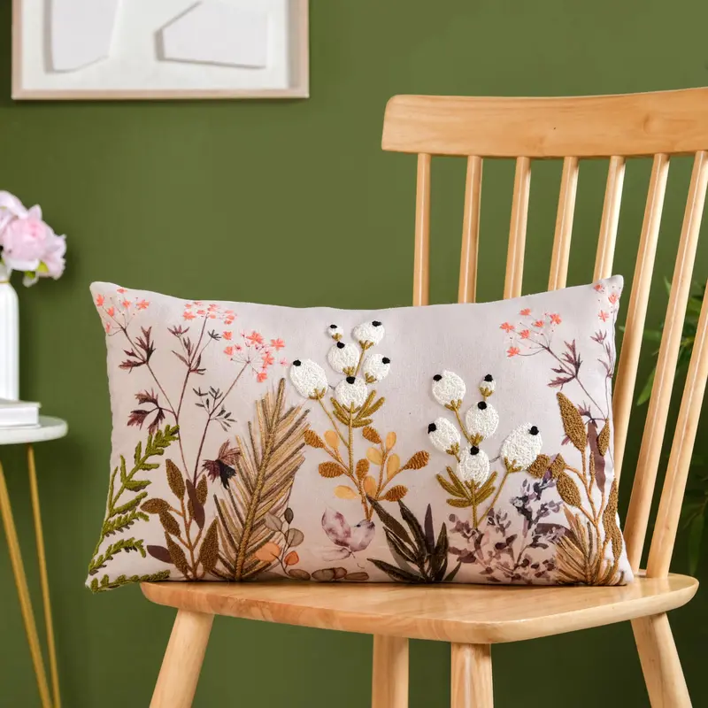 Petal-Design Embroidered Cotton Cushion Cover – 50X30 Cm 1