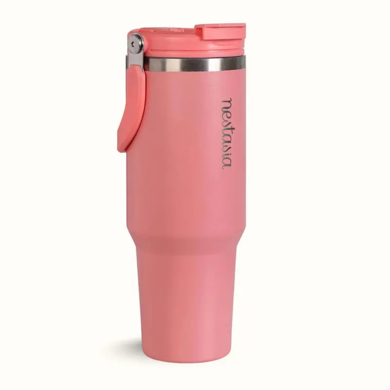 Picksip 40-Ounce Insulated Tumbler – Living Coral Color, Top-Handle Design, 1200Ml Capacity 1