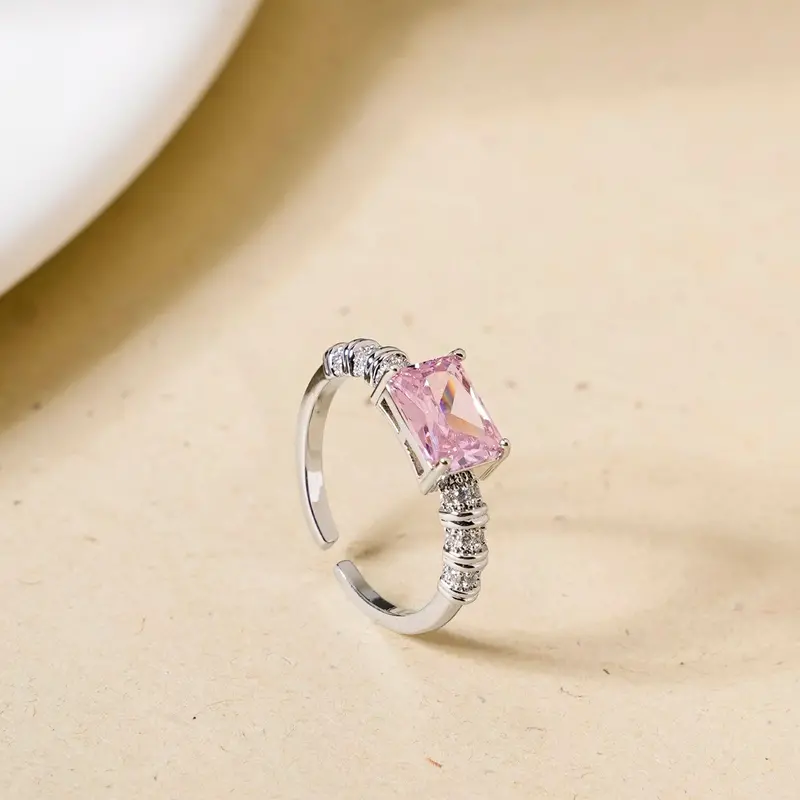 Pink Crystal Geometric Ring In Gold 1