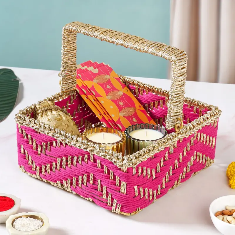 Pink Elegant Hamper Basket With Detachable Handle 1