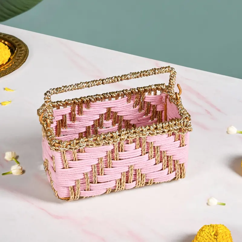 Pink & Gold Handcrafted Storage And Gifting Basket 1