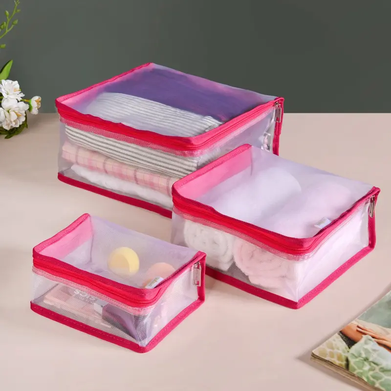 Pink Travel Storage Bag Set For Luggage Organization (3-Piece) 1