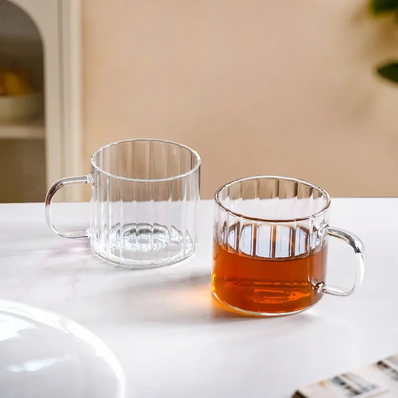 Premium Borosilicate Ribbed Cup Set – 2 Heat-Resistant 300 Ml Mugs 1