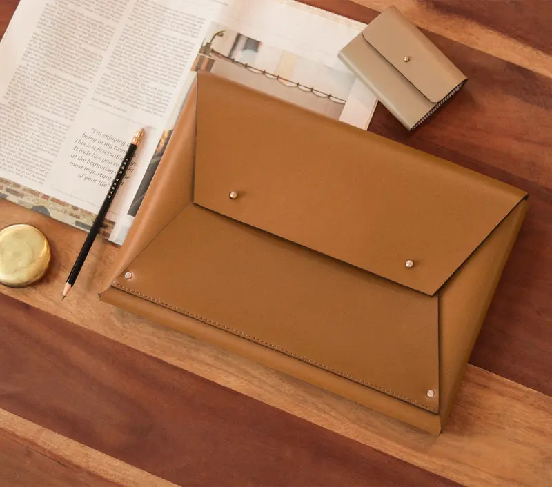 Protective Leather Laptop Sleeve With Wrap Closure 1
