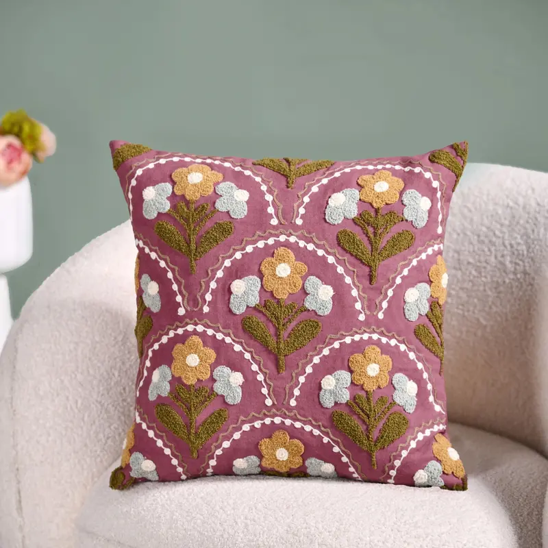Purple Art Deco Tufted Blossom Cushion Cover – 40X40Cm 1