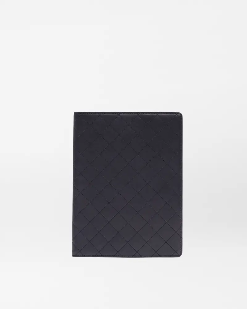 Quilted Leather Notebook Cover – Black Textured Sleeve 1