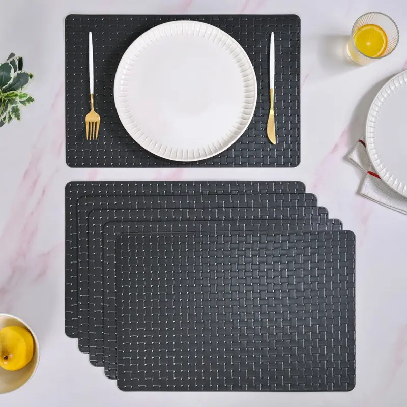 Raven Black Woven Placemats – Sleek 6-Pack Table Mat Collection 1