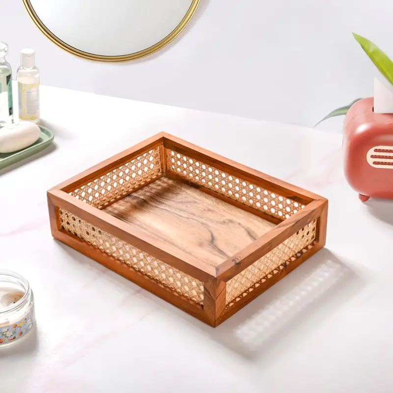 Rectangular Natural Cane Serving Tray 1