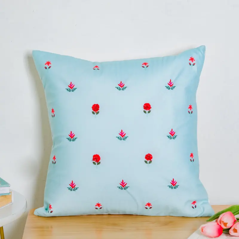 Red Orchid Embroidered Velvet Cushion Cover – 16 Inch 1