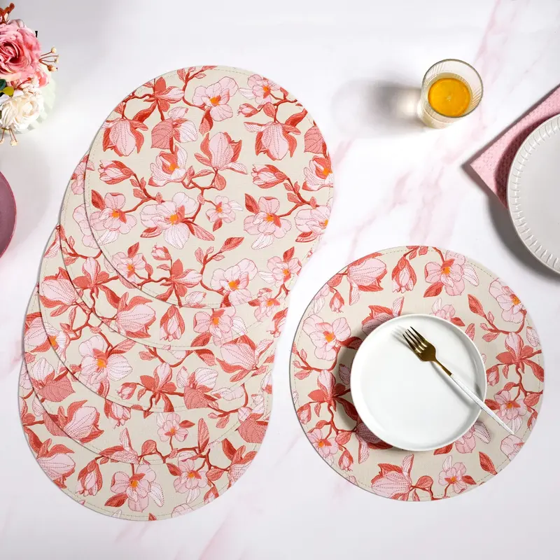 Red Poppy Print Round Placemats – Set Of 6 1