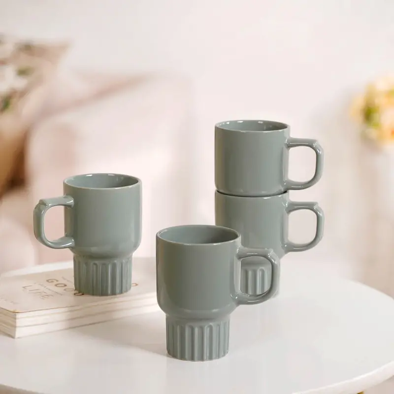Ribelle Sage Green Stackable Ceramic Mugs – Set Of 4 (270Ml) 1