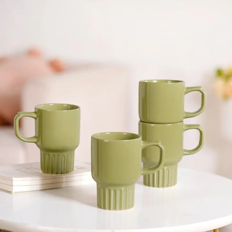 Ribelle Stackable Ceramic Mugs – Olive Green, 4X270Ml 1