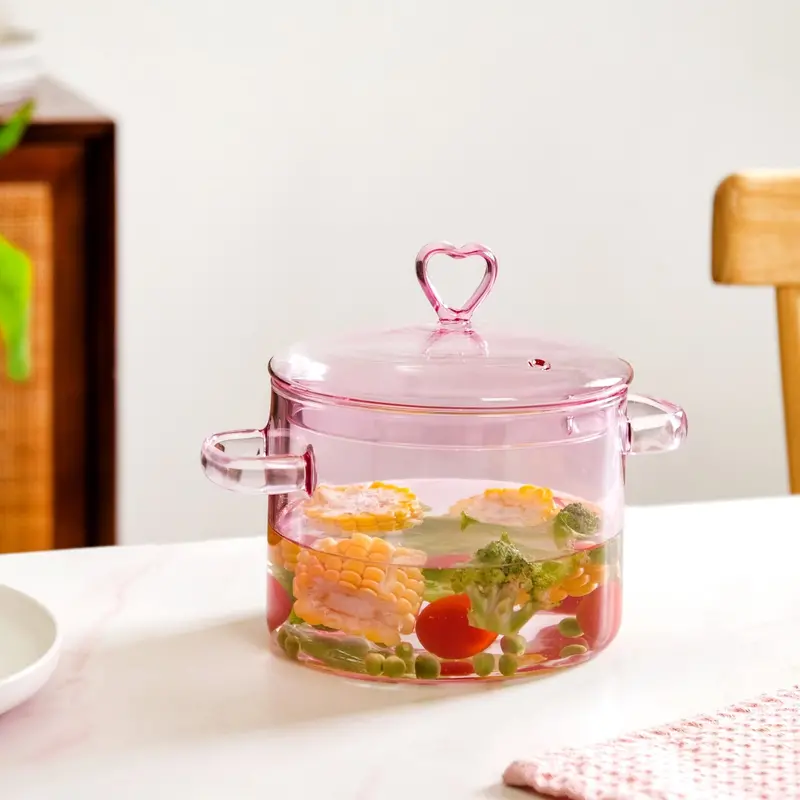 Rose Pink Borosilicate Glass Saucepan – 1250Ml, Stovetop-Safe 1