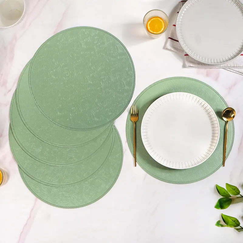 Round Tea Green Table Mat Set – 6-Piece Placemat Collection 1