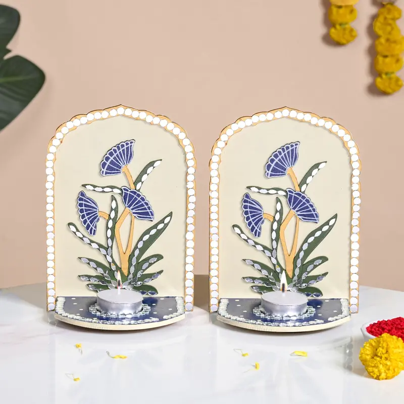 Royal Blue Mirror-Inlaid Lippan Wall Candle Holders (Set Of 2) 1