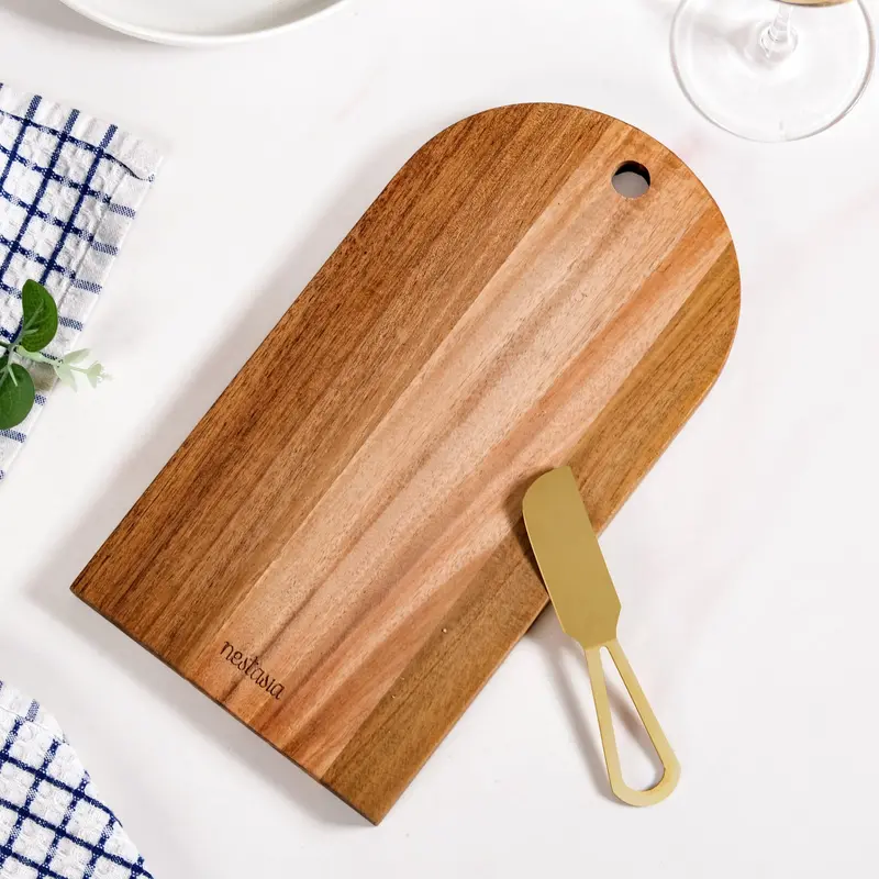 Rustic Wooden Arch-Shaped Cheese Board With Integrated Knife – 2-Piece 1