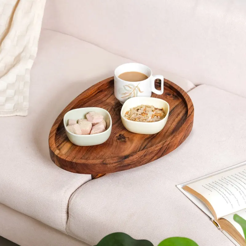 Rustic Wooden Sofa Tray For Casual Serving & Styling 1