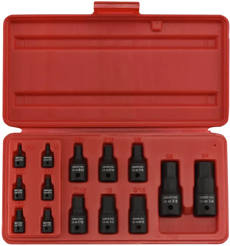 Sae Allen Bit Socket Collection — 3/32" To 3/4", Multi-Drive Compatibility (1/4", 3/8", 1/2"), Cr-Mo (14-Piece) 1