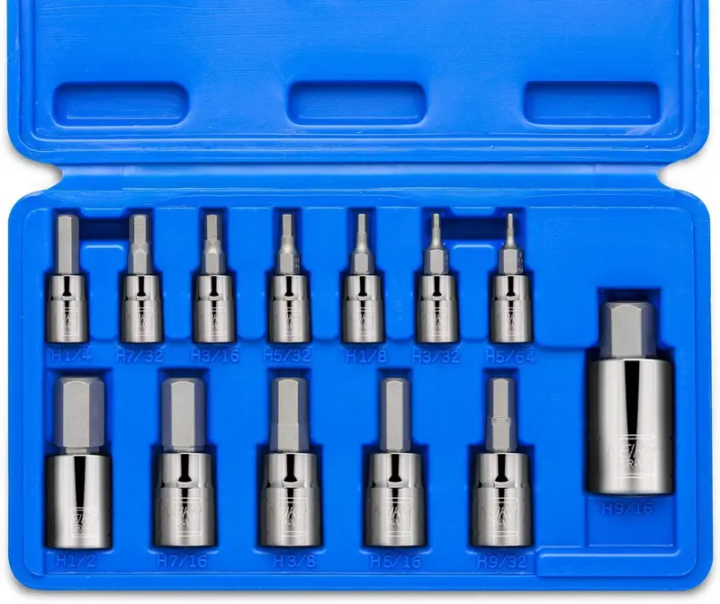 Sae Hex Socket Bit Collection — 13-Piece S2/Crv Set For 1/4", 3/8", And 1/2" Drives 1