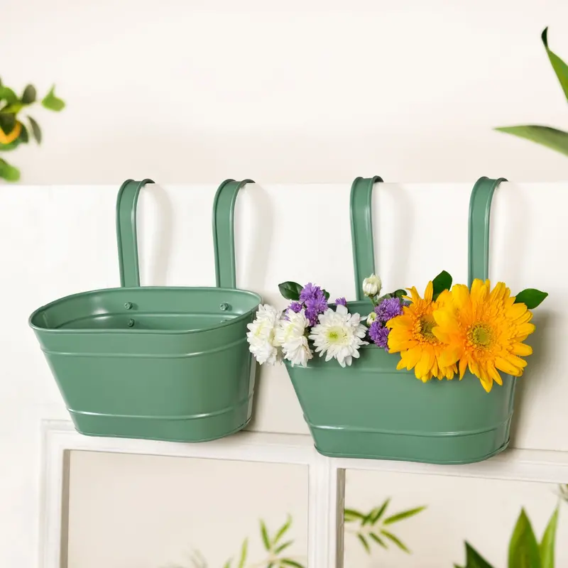 Sage Green Decorative Hanging Planters – Artisan-Inspired 2-Pack 1