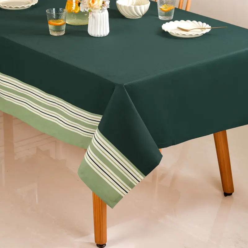 Sage Striped Cotton Table Cover For 6 Seats – 203X152 Cm 1