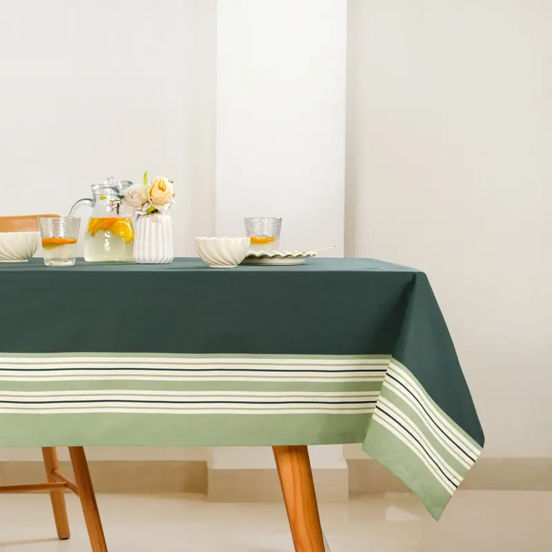 Sage Striped Water-Resistant Table Cover For 8 Seats – 274X152 Cm 1