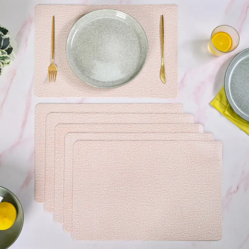 Sand-Colored Textured Placemats – Neutral 6-Piece Table Mat Set 1