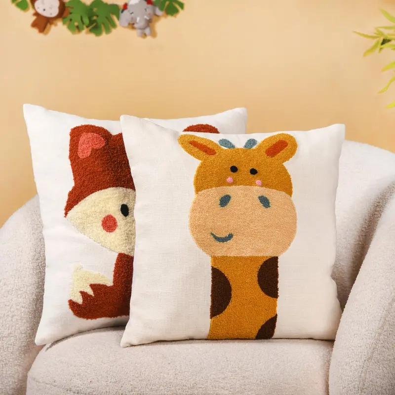 Savanna-Inspired Embroidered Cushion Covers – Twin Set (40X40 Cm) 1