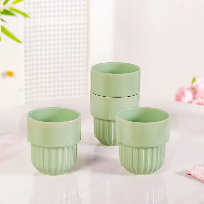 Serene Sage Ceramic Stackable Cups (4-Pack, 280Ml Each) 1