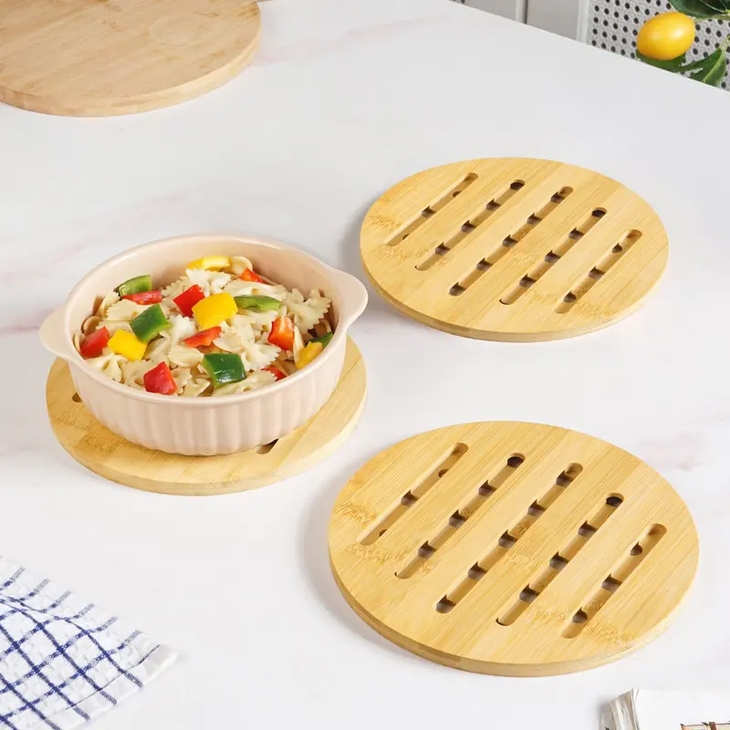Set Of 3 Round Bamboo Trivets – Heat-Resistant Coasters 1