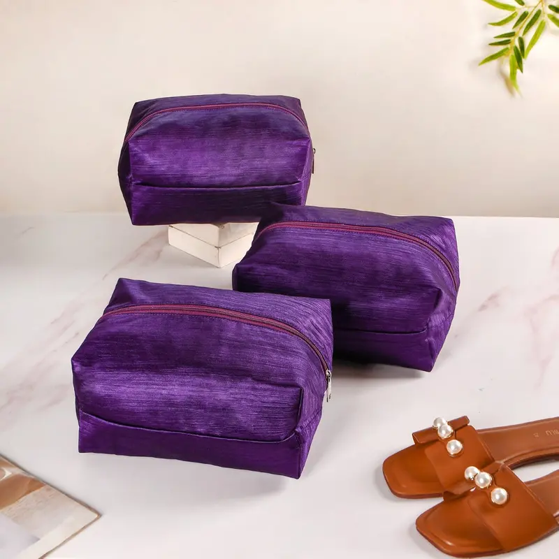 Set Of 3 Small Purple Zippered Shoe Bags For Travel 1