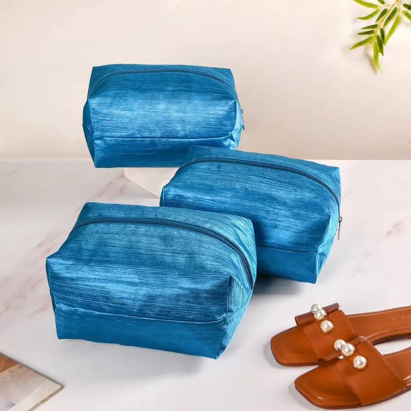 Set Of 3 Small Teal Zippered Shoe Bags For Travel 1