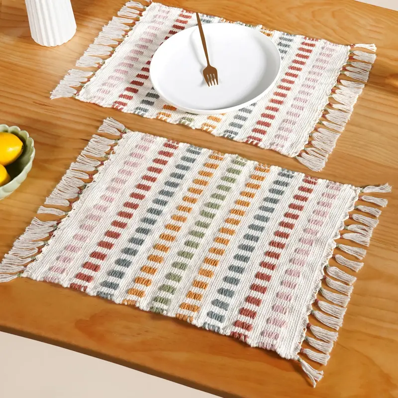 Set Of 6 Artisanal Multihue Placemats – Handwoven Cotton 1