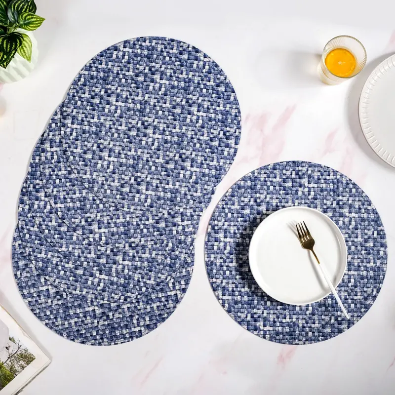 Set Of 6 Blue And White Intrecciato-Woven Round Table Mats 1