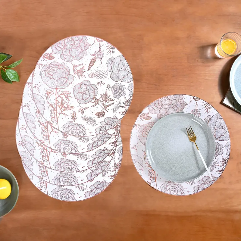 Set Of 6 Botanical Peonies And Roses Placemats — Linen-Blend Finish 1
