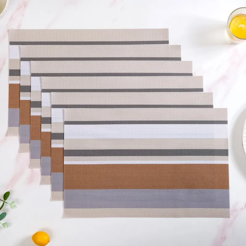 Set Of 6 Brown Stripe Dining Table Mats For Modern Homes 1