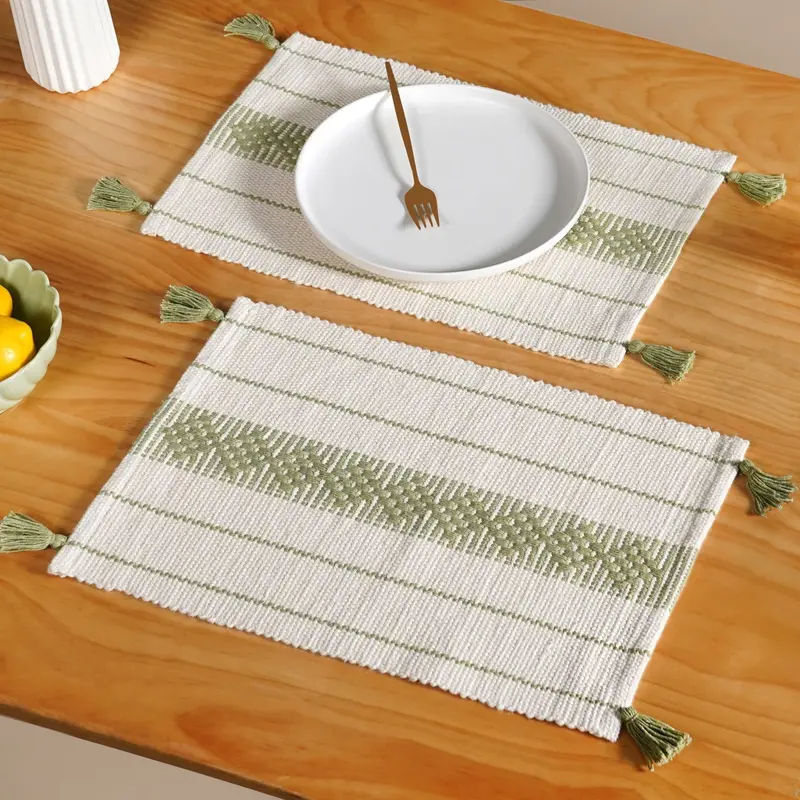 Set Of 6 Eco-Friendly Woven Placemats – Gots-Certified Cotton 1