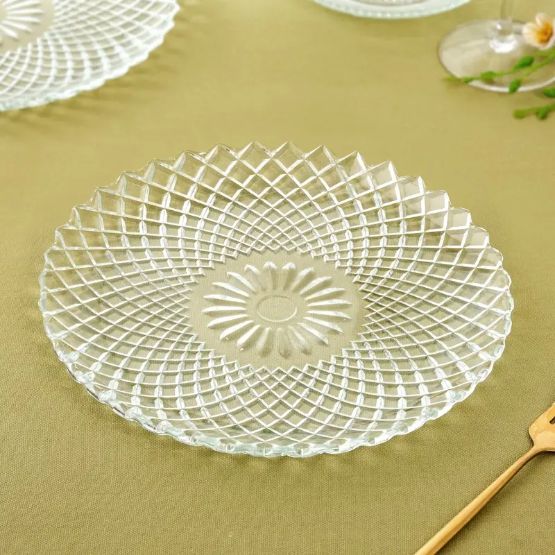 Set Of 6 Embossed Glass Serving Plates 1
